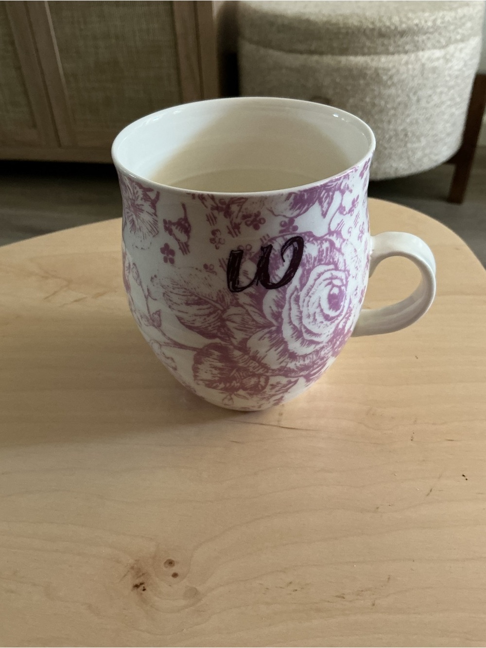 Anthropologie White Mug with Pink Floral Pattern